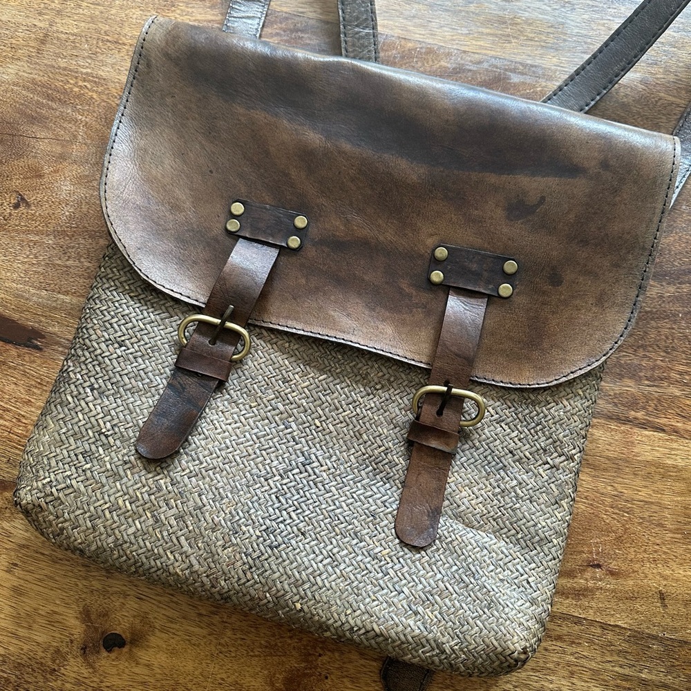 Balinese Leather and Raffia Backpack